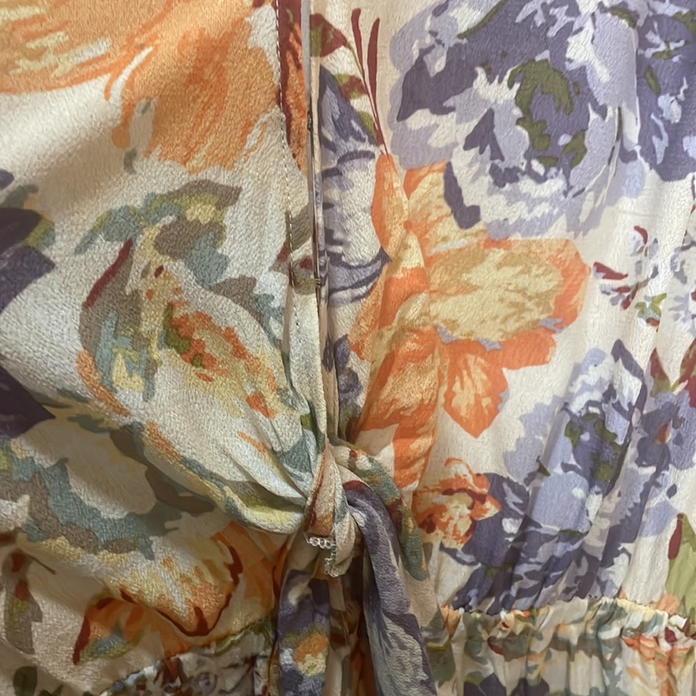 Kivari Cream Floral Mini Dress with Orange & Purple Blooms - Picture 8 of 11